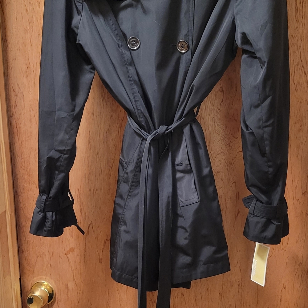 Michael Kors Black Hooded Trench Coat L